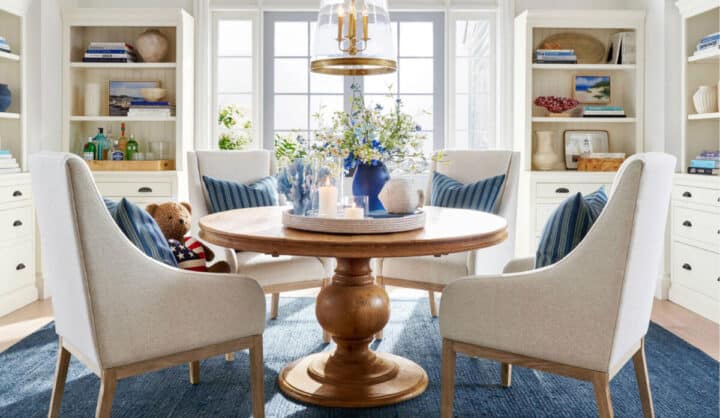 blue-and-white-pottery-barn-dining-room - neutral home decor