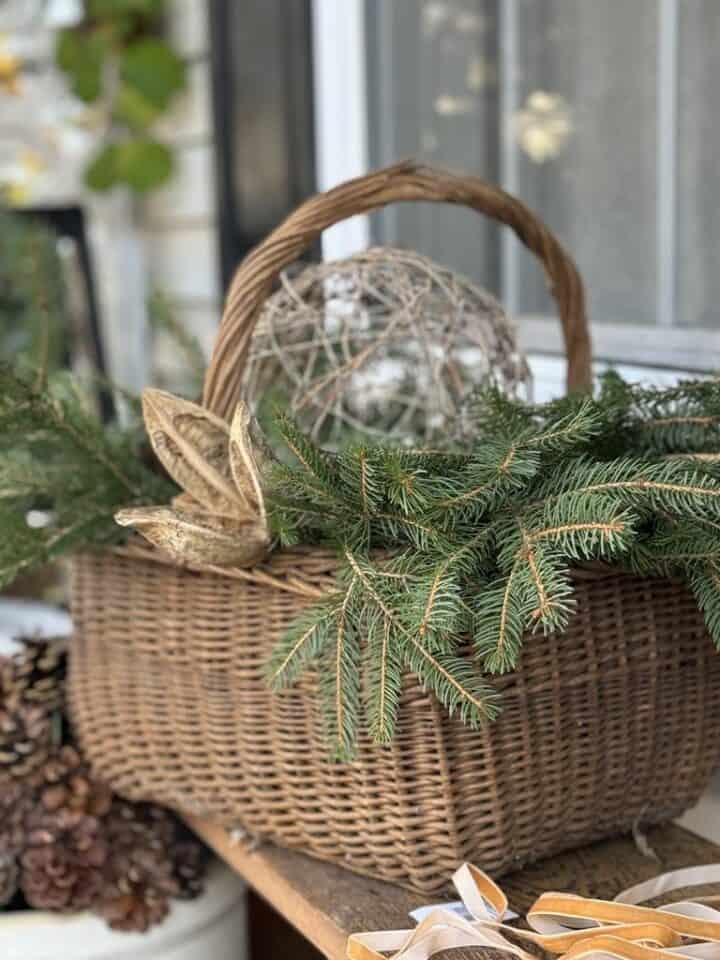porch-planter-ideas-for-christmas-basket-full-of-evergreen-branches-720x960-1 porch planter ideas for Christmas basket full of evergreen branches