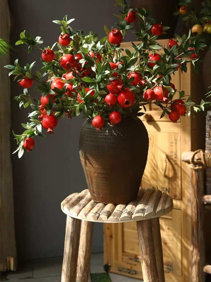 Christmas pomegranate branches in vase