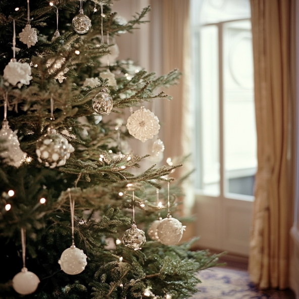 Christmas tree with white ornaments - minimalist-Christmas-tree-decorating-ideas