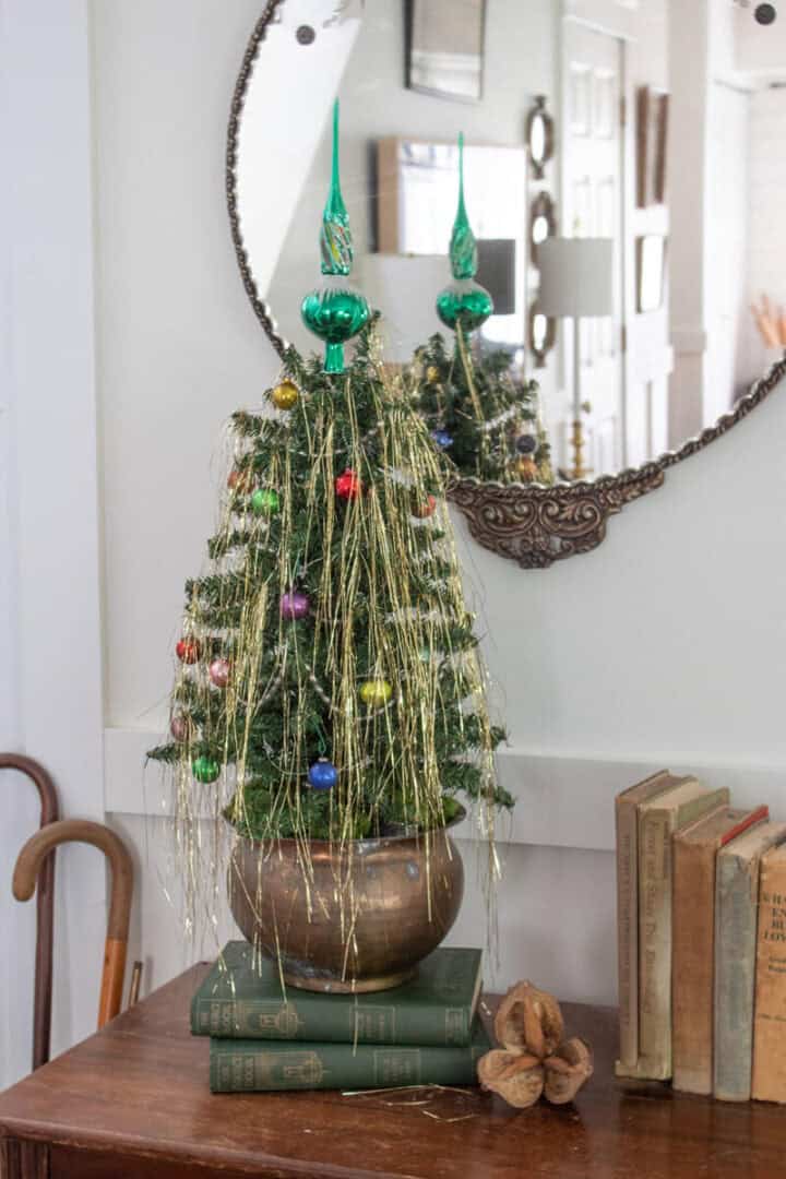 mini Christmas tree with vintage ornaments