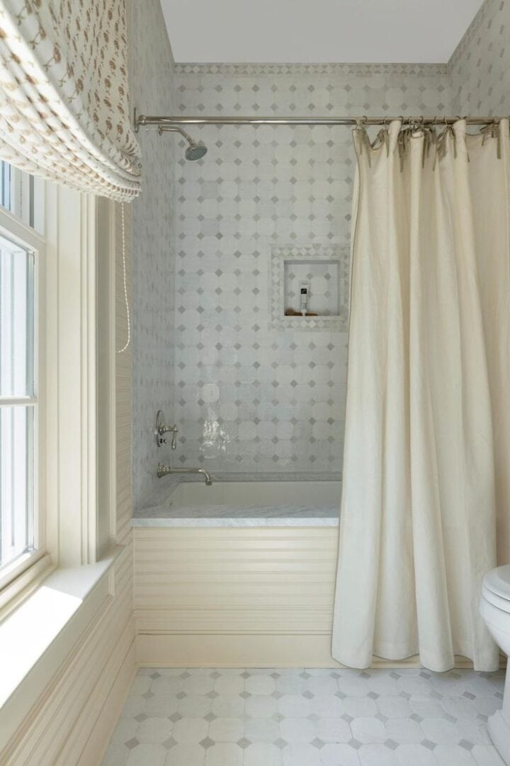 patterned-shower-tile-720x1080-1 patterned shower tile in bathtub with matching floor tile